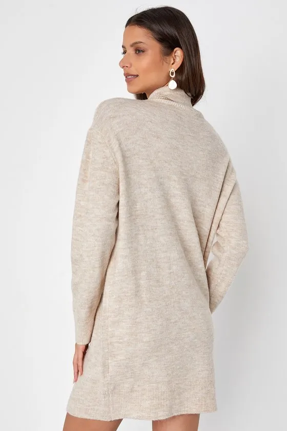 Positively Charming Heather Beige Turtleneck Mini Sweater Dress sold by Lulus product image thumbnail 3