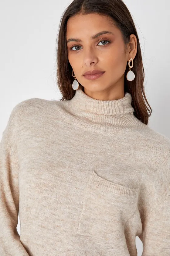 Positively Charming Heather Beige Turtleneck Mini Sweater Dress sold by Lulus product image thumbnail 4