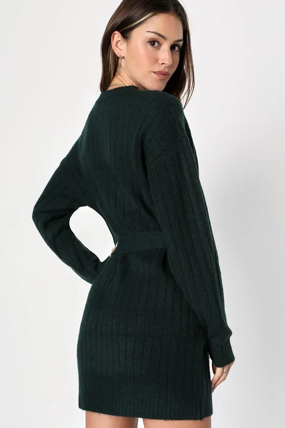 Wishing on Winter Emerald Green Cable Knit Mini Sweater Dress sold by Lulus product image thumbnail 3