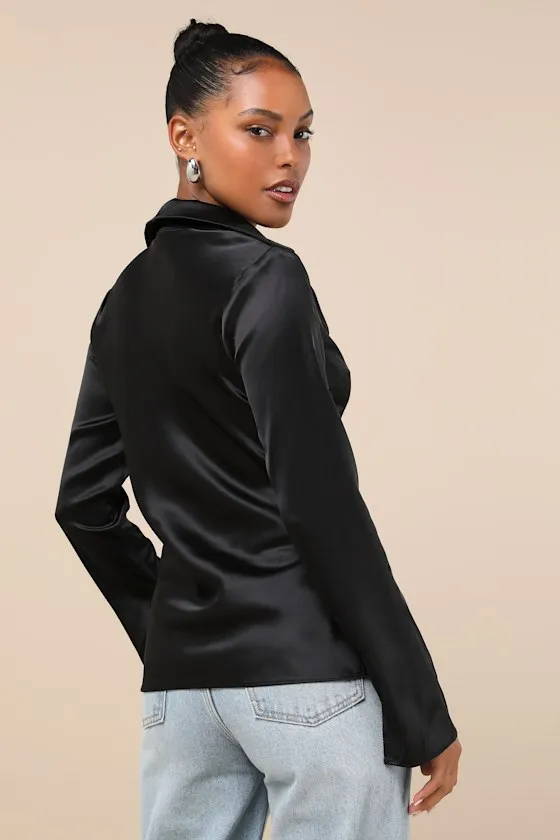 Coveted Aesthetic Black Tie-Front Long Sleeve Collared Top sold by Lulus product image thumbnail 2