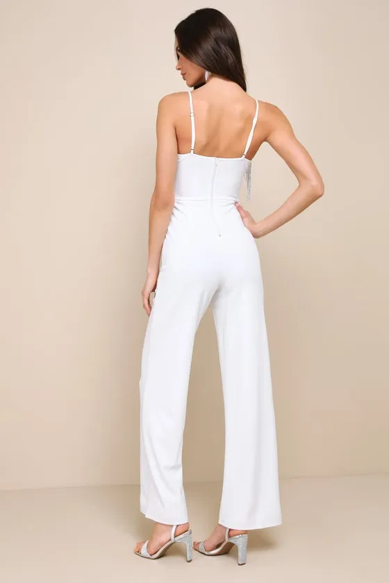 Glamorous Intuition White Beaded Fringe Bustier Jumpsuit sold by Lulus product image thumbnail 2