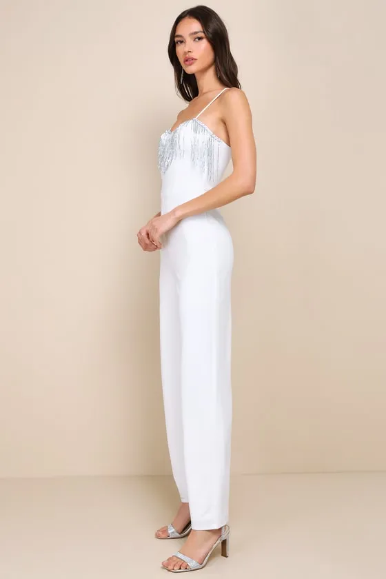 Glamorous Intuition White Beaded Fringe Bustier Jumpsuit sold by Lulus product image thumbnail 3