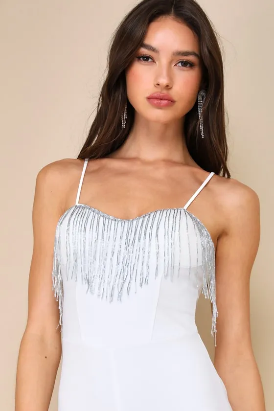 Glamorous Intuition White Beaded Fringe Bustier Jumpsuit sold by Lulus product image thumbnail 4