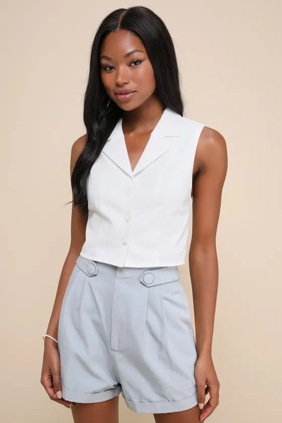 Sophisticated Preference Slate Blue Tailored High-Rise Shorts sold by Lulus