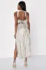 Romantic Charm White and Gold Floral Print Tie-Back Midi Dress sold by Lulus