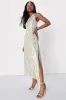 Romantic Charm White and Gold Floral Print Tie-Back Midi Dress sold by Lulus