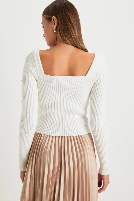 Fashionable Perfection Ivory Ribbed Pearl Sweater Top sold by Lulus product image thumbnail 3