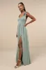Radiant Charisma Sage Brush Chiffon Ruched Tie-Strap Maxi Dress sold by Lulus