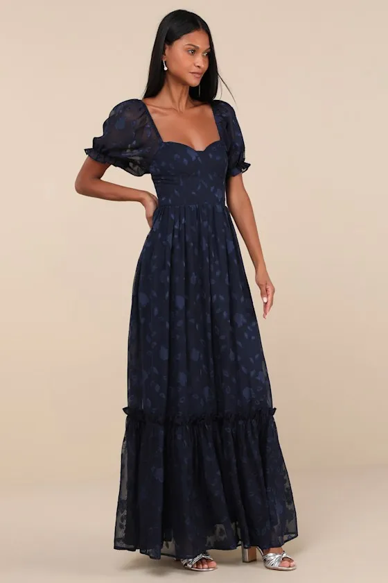 Phenomenal Sweetness Navy Floral Burnout Bustier Maxi Dress sold by Lulus product image thumbnail 2