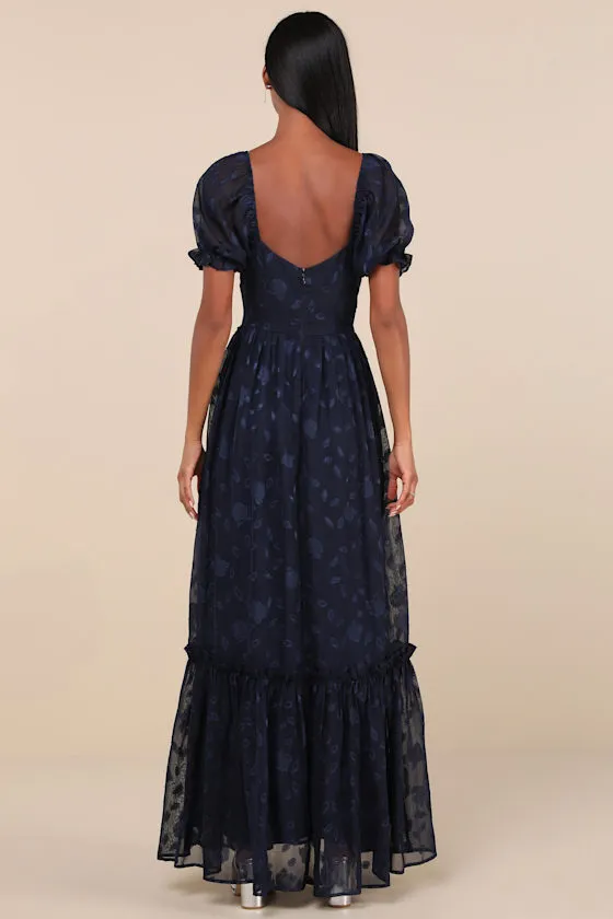 Phenomenal Sweetness Navy Floral Burnout Bustier Maxi Dress sold by Lulus product image thumbnail 3