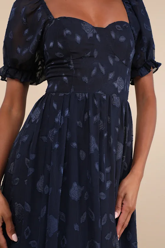 Phenomenal Sweetness Navy Floral Burnout Bustier Maxi Dress sold by Lulus product image thumbnail 4