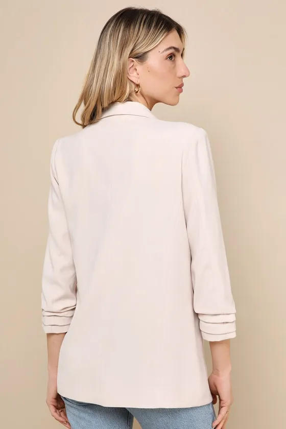 Superior Aesthetic Beige Three-Quarter Sleeve Ruched Blazer sold by Lulus product image thumbnail 3