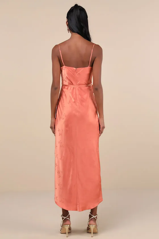 Sophisticated Sight Peach Satin Jacquard Cowl Midi Dress sold by Lulus product image thumbnail 2
