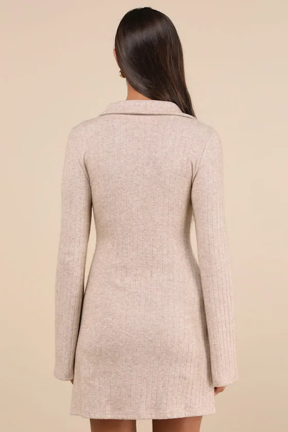 Cuddly Sweetness Heather Beige Button-Front Sweater Mini Dress sold by Lulus product image thumbnail 3