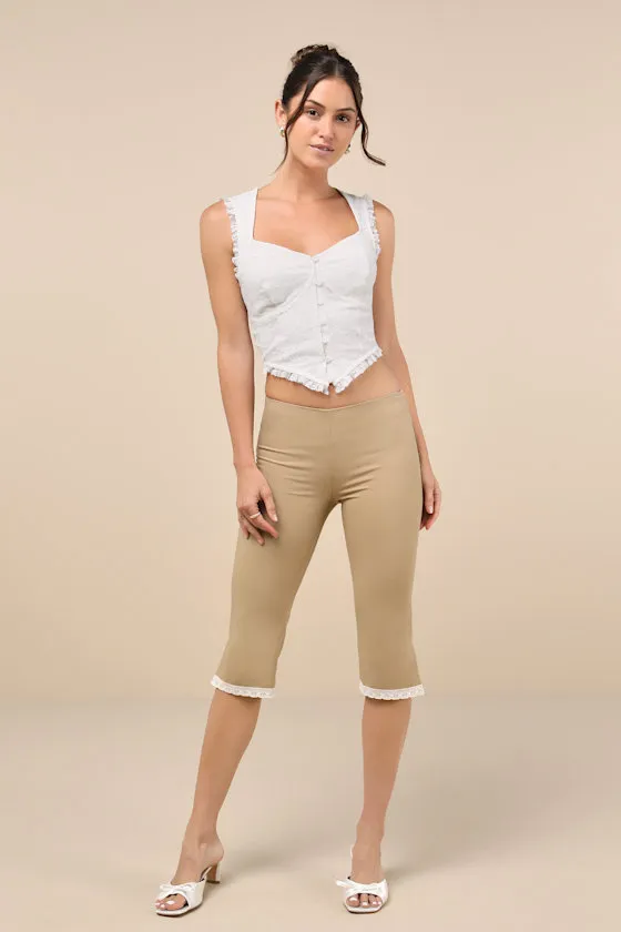 Lasting Cuteness Ivory Lace Ruffled Button-Front Crop Top sold by Lulus product image thumbnail 3