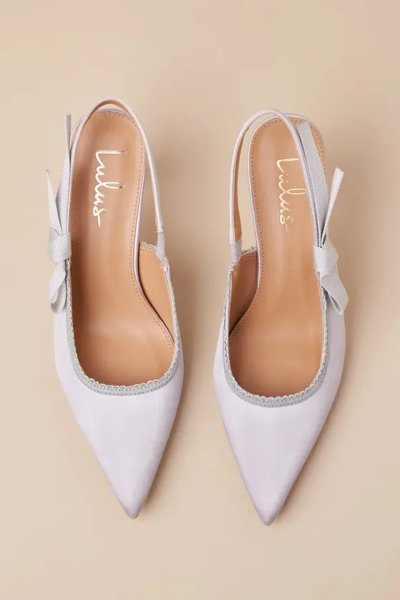 Ancolie Silver Satin Bow Pointed-Toe Slingback Pumps sold by Lulus product image thumbnail 2