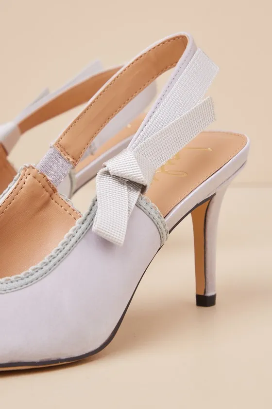 Ancolie Silver Satin Bow Pointed-Toe Slingback Pumps sold by Lulus product image thumbnail 3