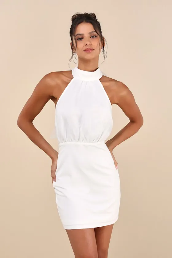 Simply Magnificent White Organza Halter Backless Mini Dress sold by Lulus