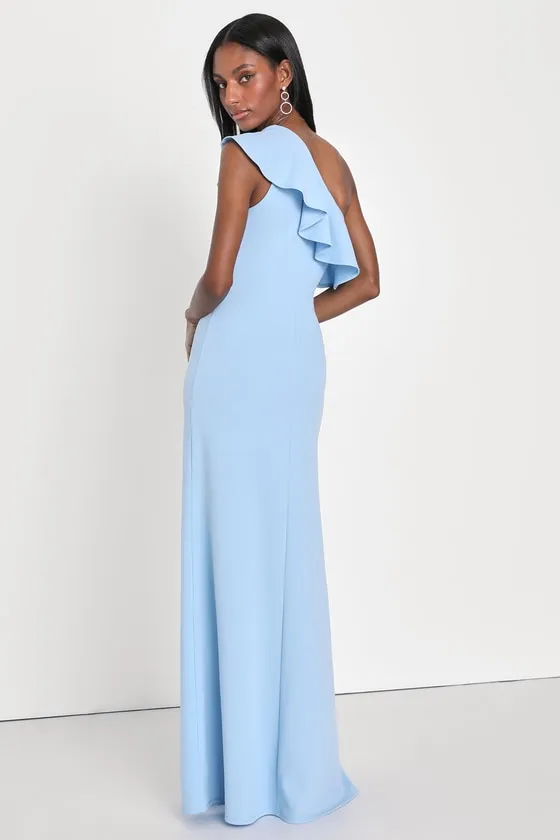 Last Forever Powder Blue One-Shoulder Ruffle Maxi Dress sold by Lulus product image thumbnail 4