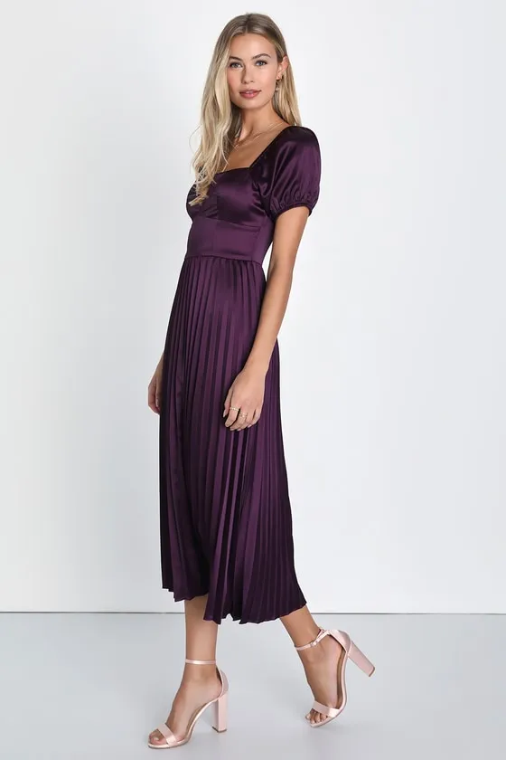 Flawless Forever Dark Purple Satin Pleated Midi Dress sold by Lulus product image thumbnail 3