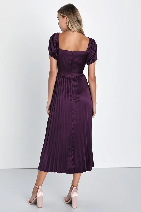 Flawless Forever Dark Purple Satin Pleated Midi Dress sold by Lulus product image thumbnail 4