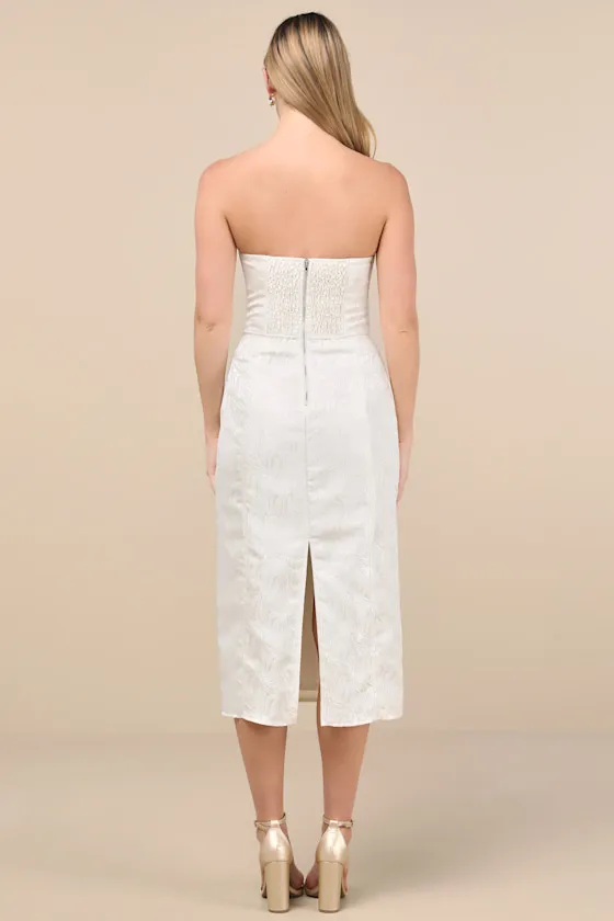 Adena White Jacquard Strapless Bustier Midi Dress sold by Lulus product image thumbnail 2