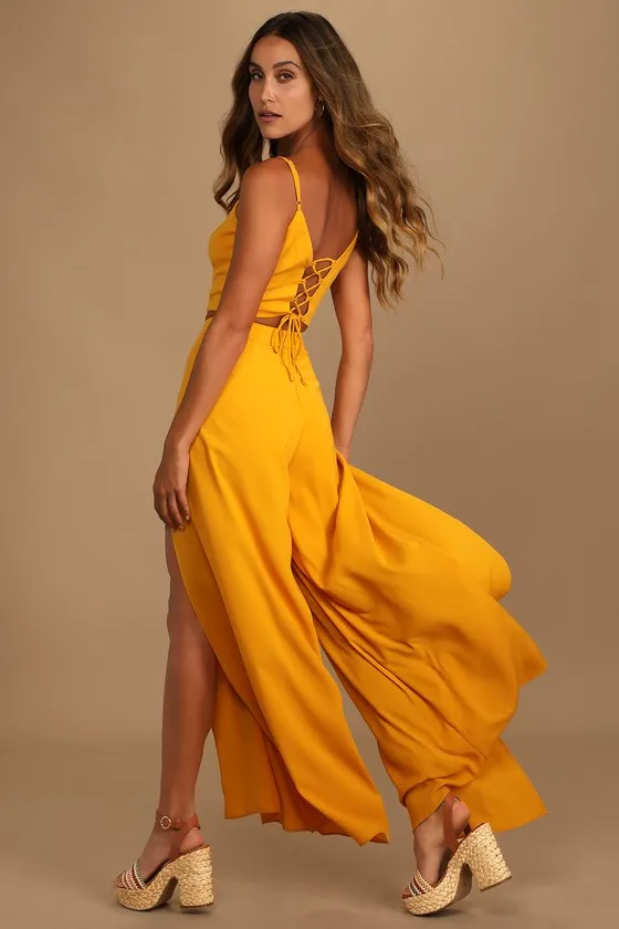 Out Tonight Mustard Yellow Two-Piece Jumpsuit sold by Lulus product image thumbnail 2