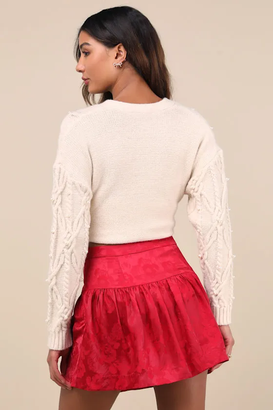 Sensational Approach Red Satin Jacquard Mini Skirt sold by Lulus product image thumbnail 2