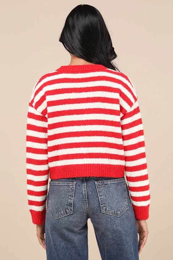 Cutest and Coziest Red and White Striped Crew Neck Cardigan sold by Lulus product image thumbnail 3