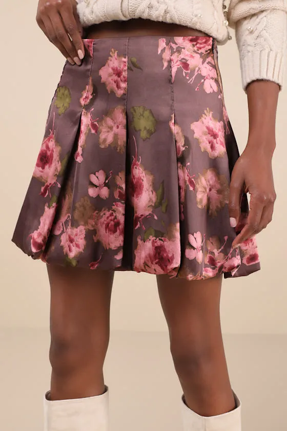 Darling Curation Dark Mauve Floral Bubble-Hem Mini Skirt sold by Lulus product image thumbnail 2