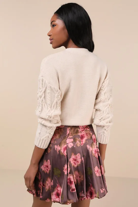 Darling Curation Dark Mauve Floral Bubble-Hem Mini Skirt sold by Lulus product image thumbnail 3