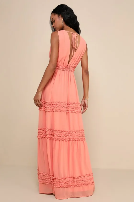 Adoring Effect Peach Pink Chiffon Tiered Ruffled Maxi Dress sold by Lulus product image thumbnail 2