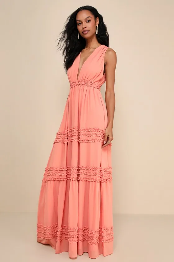 Adoring Effect Peach Pink Chiffon Tiered Ruffled Maxi Dress sold by Lulus product image thumbnail 3