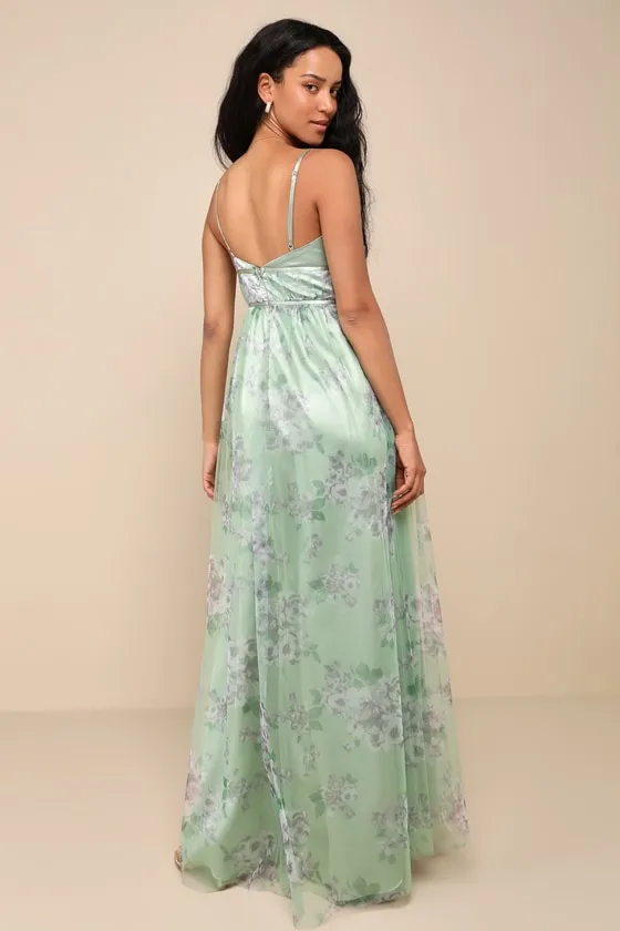 Delightful Invitation Green Floral Tulle Sleeveless Maxi Dress sold by Lulus product image thumbnail 2