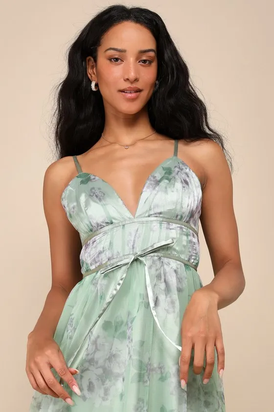 Delightful Invitation Green Floral Tulle Sleeveless Maxi Dress sold by Lulus product image thumbnail 3