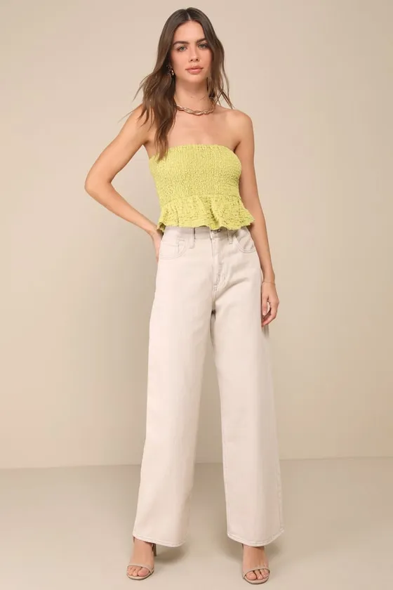 Cute Flirt Light Green Textured Smocked Strapless Top sold by Lulus product image thumbnail 3