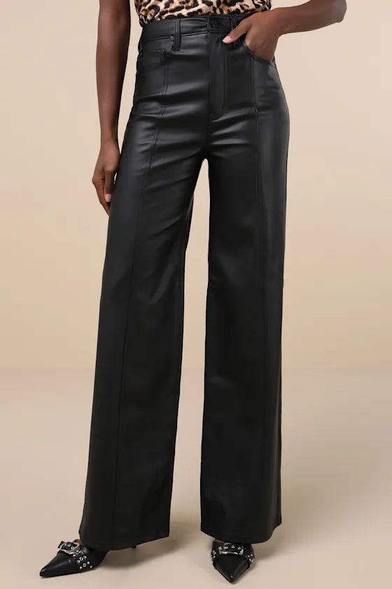 Far Out Vegan Black Vegan Leather High-Rise Wide-Leg Pants sold by Lulus product image thumbnail 2