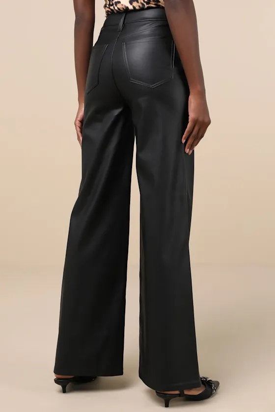 Far Out Vegan Black Vegan Leather High-Rise Wide-Leg Pants sold by Lulus product image thumbnail 3