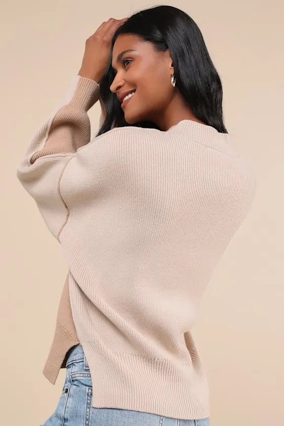 Seasonally Stylish Tan and Beige Color Block Pullover Sweater sold by Lulus product image thumbnail 2