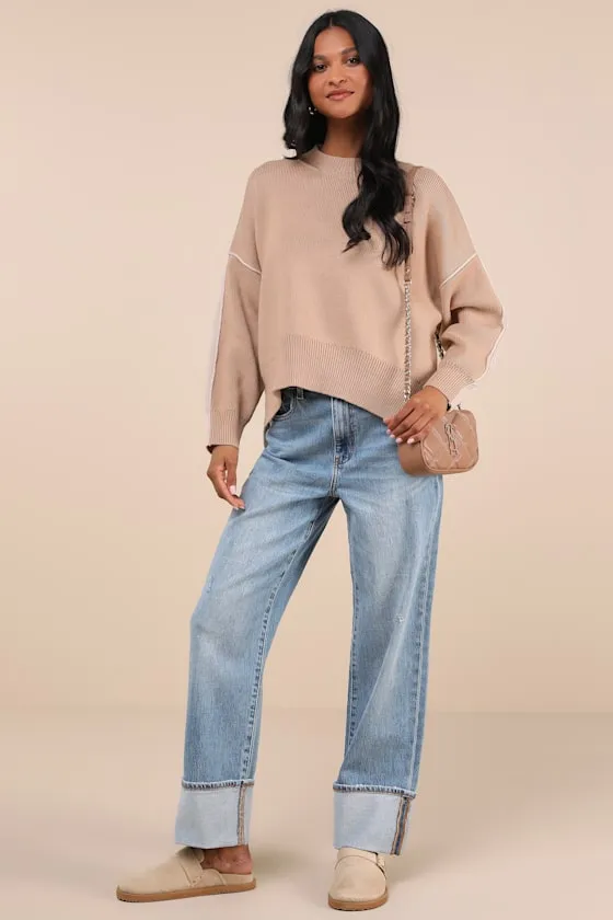 Seasonally Stylish Tan and Beige Color Block Pullover Sweater sold by Lulus product image thumbnail 3