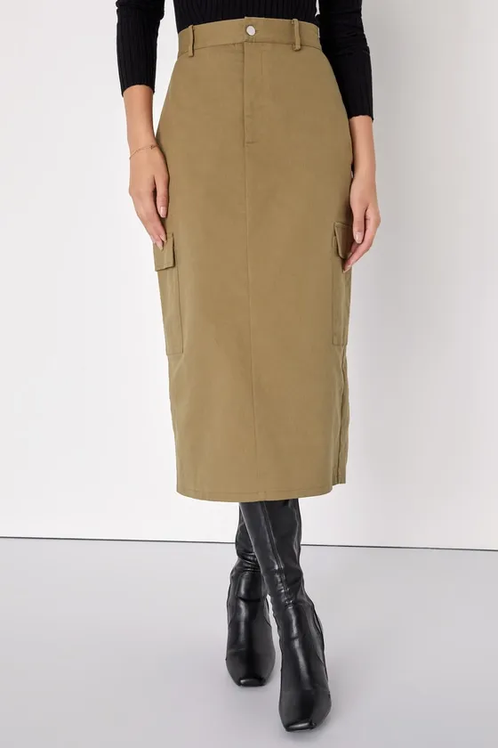 Stylish Expression Olive Green Utility Midi Skirt sold by Lulus product image thumbnail 2