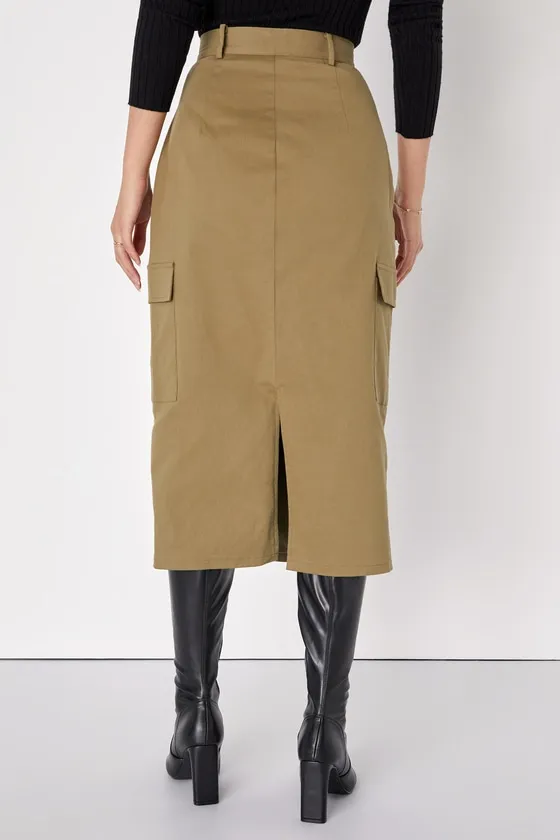 Stylish Expression Olive Green Utility Midi Skirt sold by Lulus product image thumbnail 3