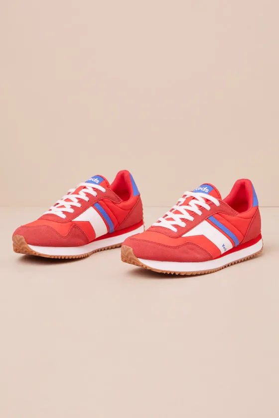 Rena Red Color Block Suede Leather Lace-Up Sneakers sold by Lulus product image thumbnail 2