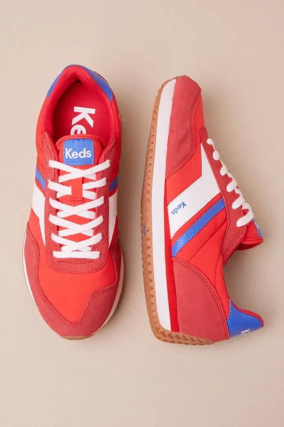 Rena Red Color Block Suede Leather Lace-Up Sneakers sold by Lulus product image thumbnail 3