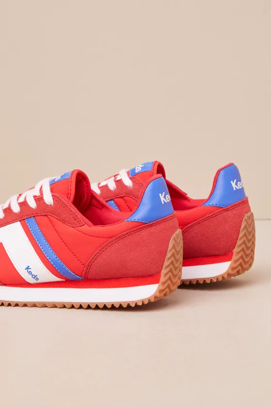 Rena Red Color Block Suede Leather Lace-Up Sneakers sold by Lulus product image thumbnail 4