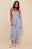 Flawless Comfort Light Blue Ruched Strapless Jogger Jumpsuit sold by Lulus