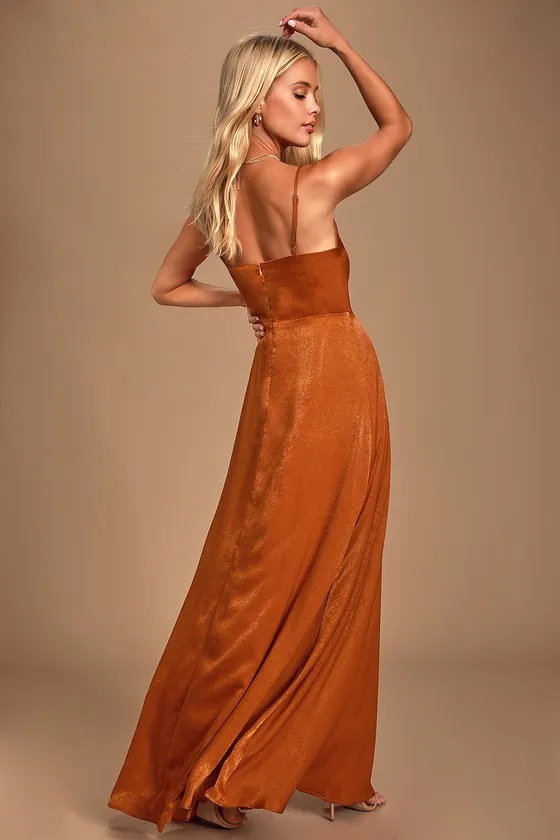 Constantine Rust Orange Satin Maxi Dress sold by Lulus product image thumbnail 3