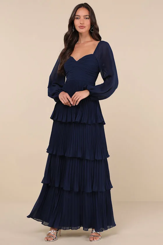 Impactful Elegance Navy Blue Tiered Balloon Sleeve Maxi Dress sold by Lulus