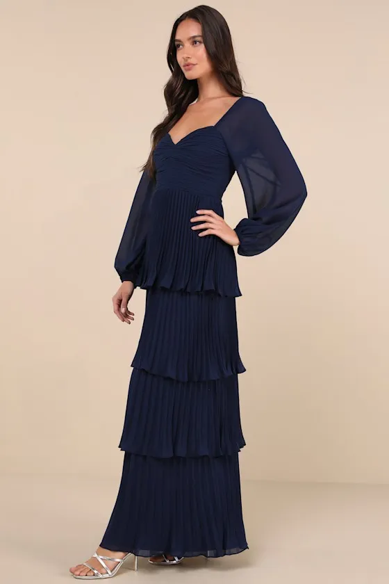 Impactful Elegance Navy Blue Tiered Balloon Sleeve Maxi Dress sold by Lulus product image thumbnail 2
