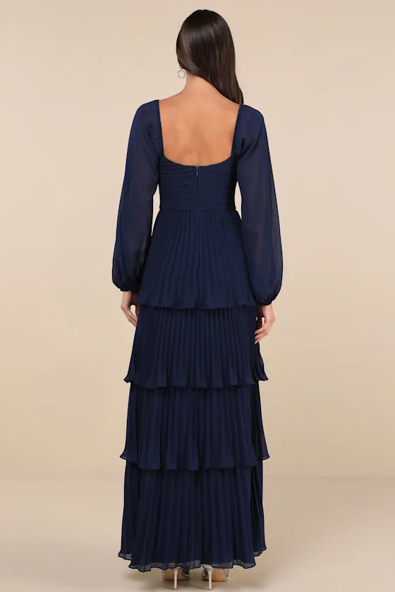 Impactful Elegance Navy Blue Tiered Balloon Sleeve Maxi Dress sold by Lulus product image thumbnail 3
